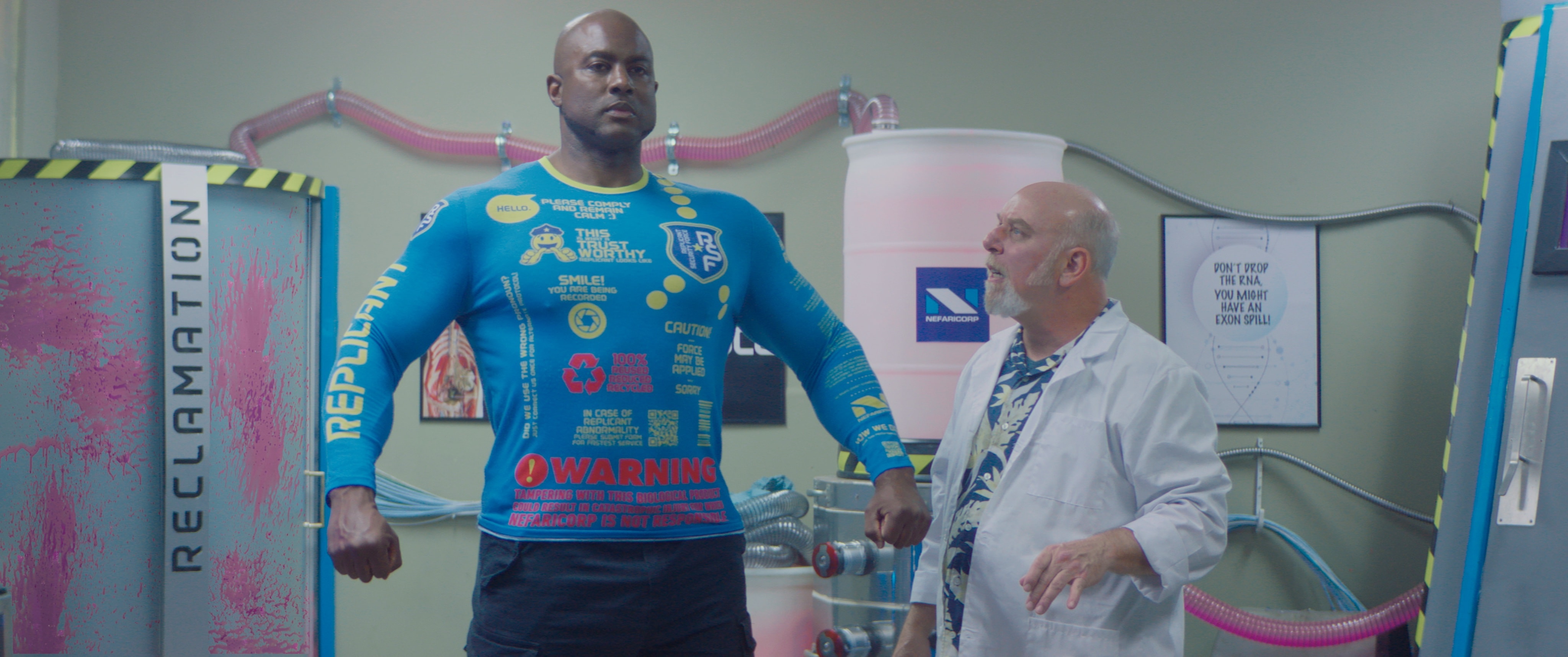 Clone Cops production still 2 - behind the scenes scene from the 2025 indie sci-fi comedy film Clone Cops featuring action and comedy